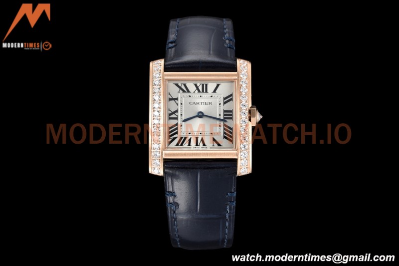 Cartier - Tank Francaise 27mm Medium Size RG/LE Blue/Silv Dia/Rmn 8848F Swiss Qtz
