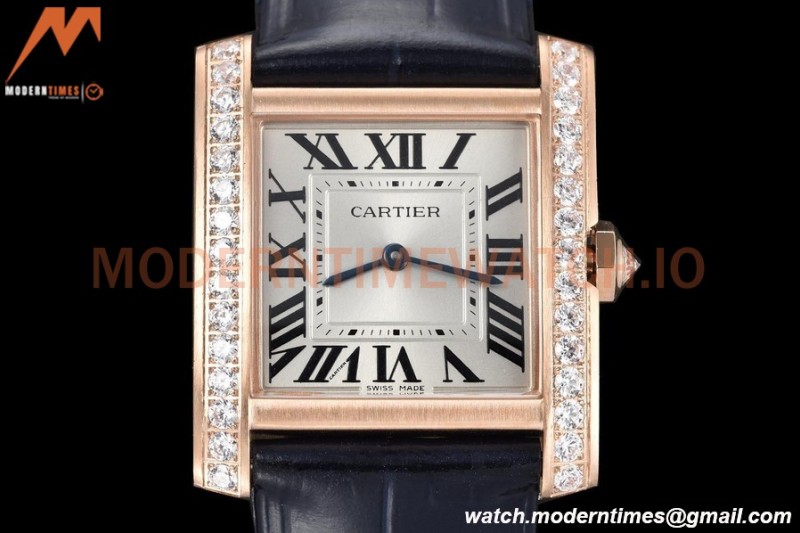 Cartier - Tank Francaise 27mm Medium Size RG/LE Blue/Silv Dia/Rmn 8848F Swiss Qtz