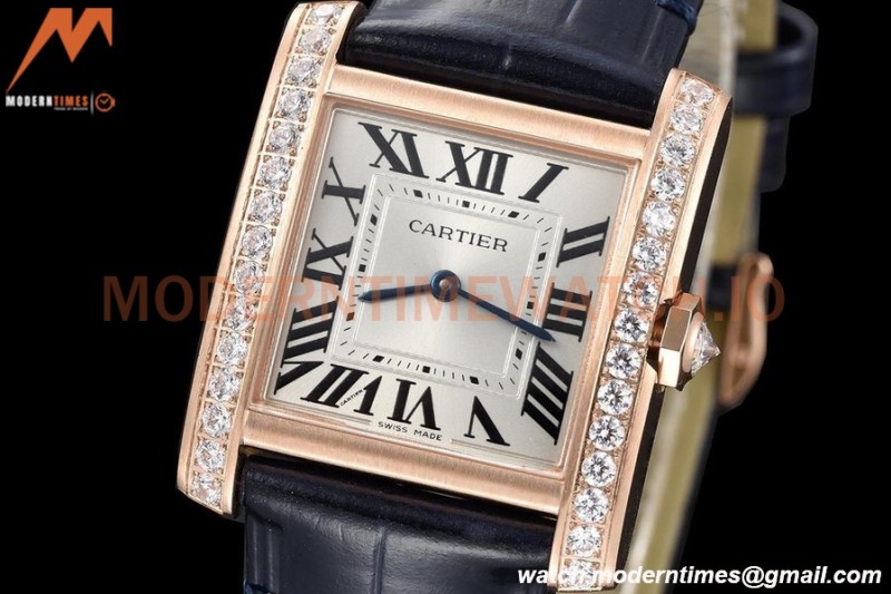Cartier - Tank Francaise 27mm Medium Size RG/LE Blue/Silv Dia/Rmn 8848F Swiss Qtz