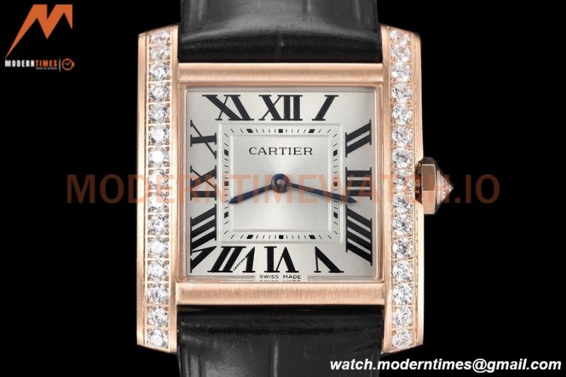 Cartier - Tank Francaise 27mm Medium Size RG/LE Blk/Silv Dia/Rmn 8848F Swiss Qtz