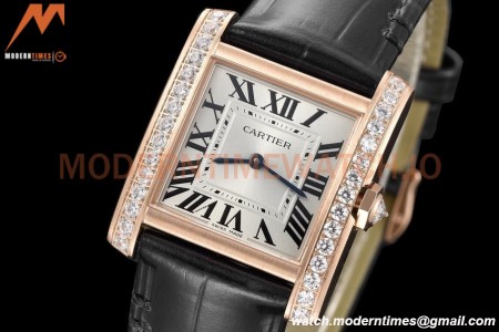 Cartier - Tank Francaise 27mm Medium Size RG/LE Blk/Silv Dia/Rmn 8848F Swiss Qtz