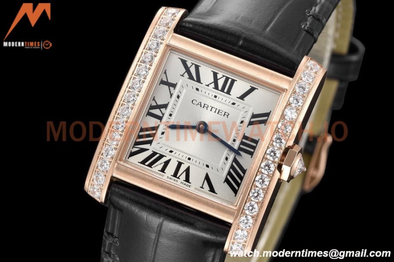 Cartier - Tank Francaise 27mm Medium Size RG/LE Blk/Silv Dia/Rmn 8848F Swiss Qtz