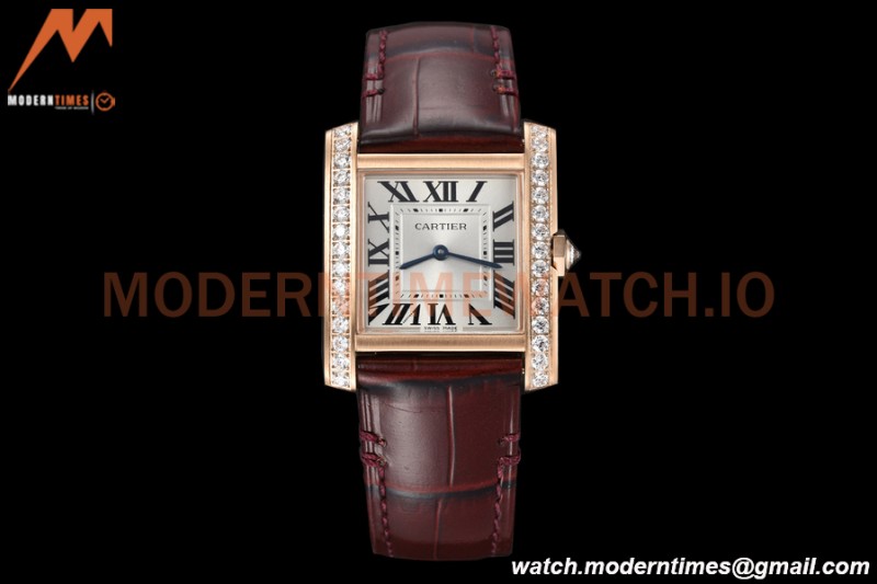 Cartier - Tank Francaise 27mm Medium Size RG/LE Brn/Silv Dia/Rmn 8848F Swiss Qtz