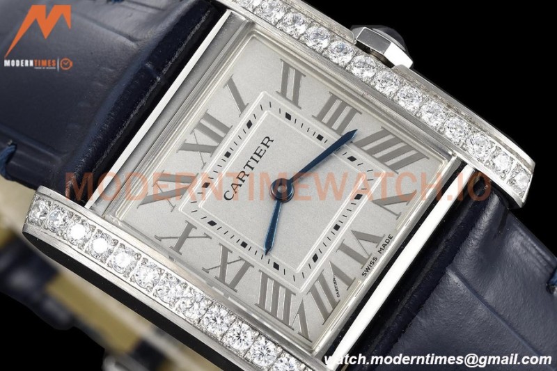 Cartier - Tank Francaise 27mm Medium Size SS/LE Blu/Silv Dia/Rmn 8848F Swiss Qtz