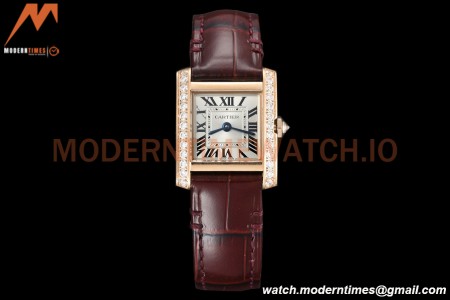 Cartier - Tank Francaise 21mm Small Size RG/LE Brn/Dia/Silv 8848F Swiss Qtz