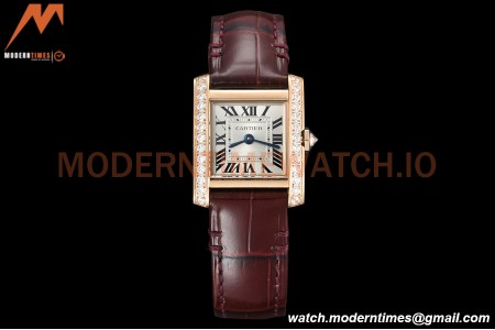 Cartier - Tank Francaise 21mm Small Size RG/LE Brn/Dia/Silv 8848F Swiss Qtz