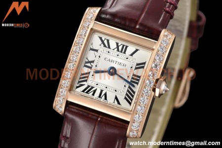 Cartier - Tank Francaise 21mm Small Size RG/LE Brn/Dia/Silv 8848F Swiss Qtz