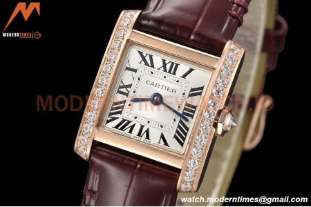 Cartier - Tank Francaise 21mm Small Size RG/LE Brn/Dia/Silv 8848F Swiss Qtz