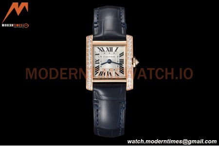 Cartier - Tank Francaise 21mm Small Size RG/LE Blue/Dia/Silv 8848F Swiss Qtz