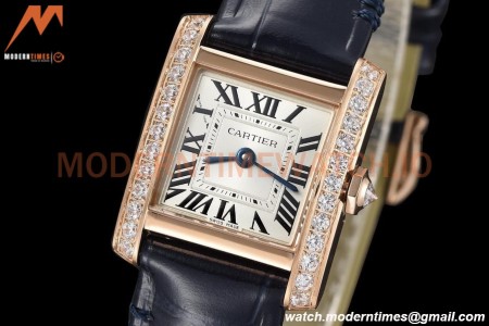 Cartier - Tank Francaise 21mm Small Size RG/LE Blue/Dia/Silv 8848F Swiss Qtz