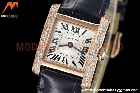 Cartier - Tank Francaise 21mm Small Size RG/LE Blue/Dia/Silv 8848F Swiss Qtz