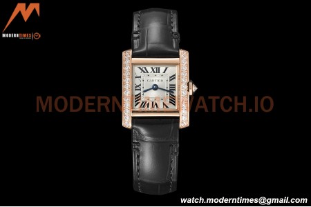 Cartier - Tank Francaise 21mm Small Size RG/LE Blk/Dia/Silv 8848F Swiss Qtz
