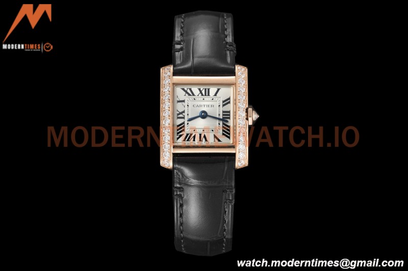 Cartier - Tank Francaise 21mm Small Size RG/LE Blk/Dia/Silv 8848F Swiss Qtz