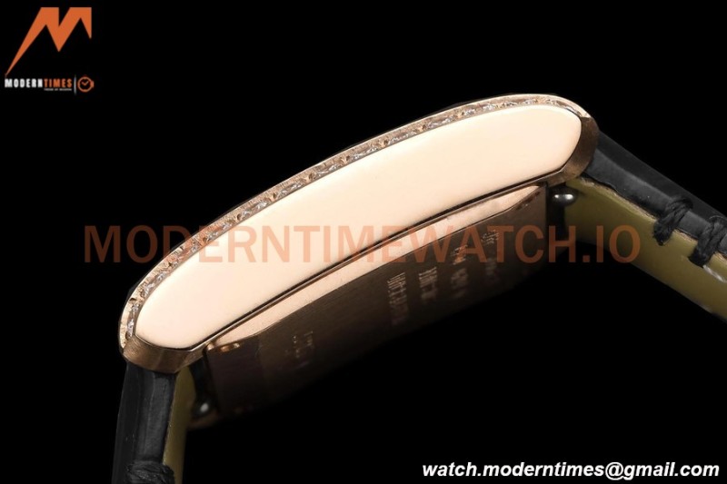 Cartier - Tank Francaise 21mm Small Size RG/LE Blk/Dia/Silv 8848F Swiss Qtz