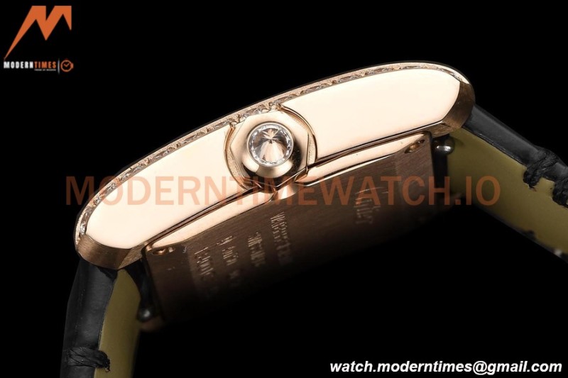 Cartier - Tank Francaise 21mm Small Size RG/LE Blk/Dia/Silv 8848F Swiss Qtz