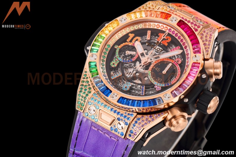 Hublot - Big Bang Unico 45mm Rainbow Diamond RG/RU Blk/Ske BBF A1280