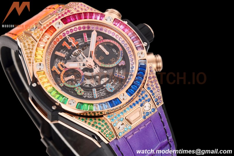 Hublot - Big Bang Unico 45mm Rainbow Diamond RG/RU Blk/Ske BBF A1280