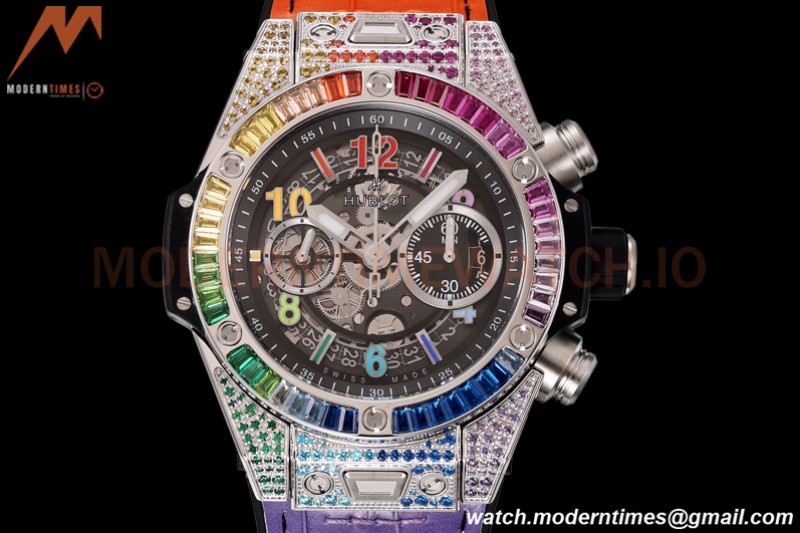 Hublot - Big Bang Unico 45mm Rainbow Diamond SS/RU Blk/Ske BBF A1280