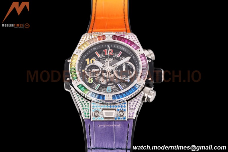 Hublot - Big Bang Unico 45mm Rainbow Diamond SS/RU Blk/Ske BBF A1280