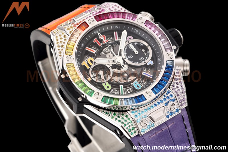 Hublot - Big Bang Unico 45mm Rainbow Diamond SS/RU Blk/Ske BBF A1280