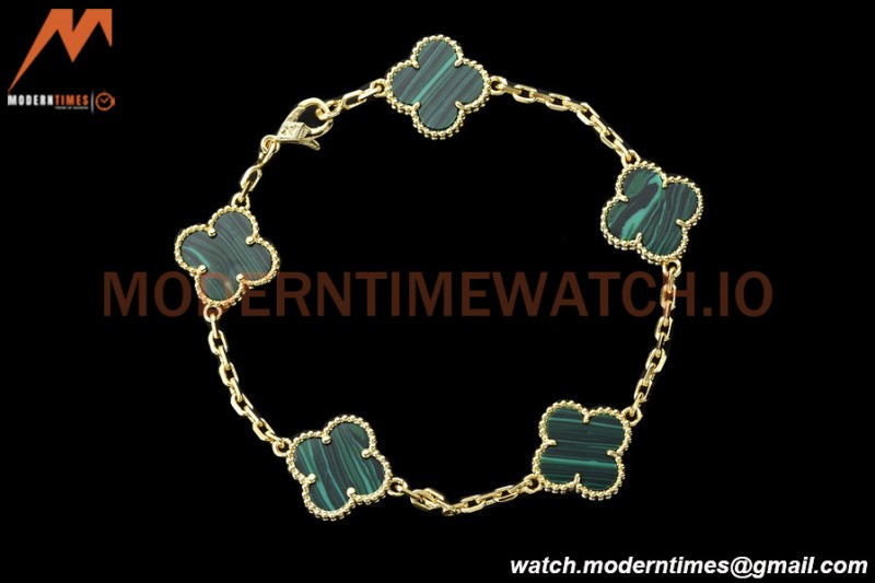 Van Cleef & Arpels 5 Motif Vintage Alhambra Malachite Gold Bracelet – 아이코닉한 레플리카