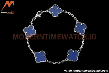 Van Cleef & Arpels 5 Motif Vintage Alhambra Malachite Silver Bracelet