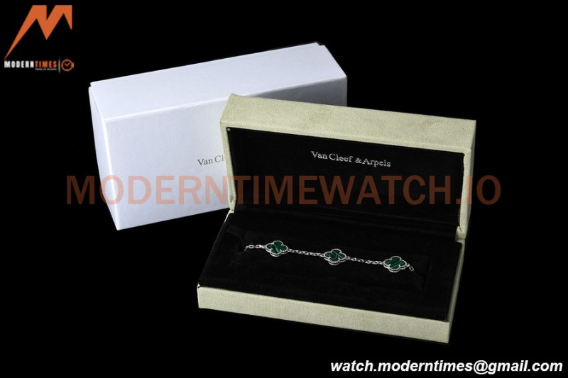 Van Cleef & Arpels 5 Motif Vintage Alhambra Malachite Silver Bracelet – 아이코닉한 레플리카