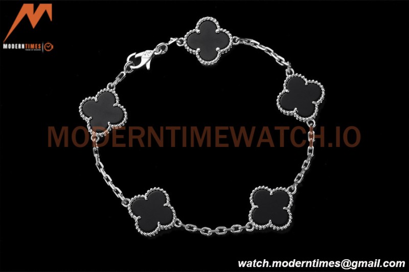 Van Cleef & Arpels 5 Motif Vintage Alhambra Malachite Silver Bracelet – 아이코닉한 레플리카