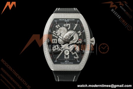 Franck Muller - Vanguard Yachting V45 Silver Dragon King Full Diamond Blk/Dia Black Nylon Strap ABF A2824