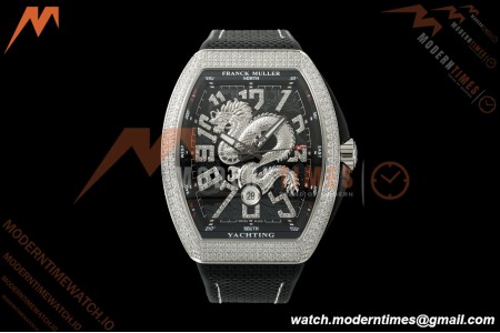 Franck Muller - Vanguard Yachting V45 Silver Dragon King Full Diamond Blk/Dia Black Nylon Strap ABF A2824