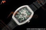 Franck Muller - Vanguard Yachting V45 Silver Dragon King Full Diamond Grn/Dia Black Leather Strap ABF A2824