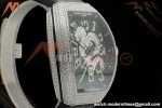 Franck Muller - Vanguard Yachting V45 Silver Dragon King Full Diamond Grn/Dia Black Leather Strap ABF A2824