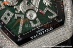 Franck Muller - Vanguard Yachting V45 Silver Dragon King Full Diamond Grn/Dia Black Leather Strap ABF A2824