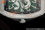Franck Muller - Vanguard Yachting V45 Silver Dragon King Full Diamond Grn/Dia Black Leather Strap ABF A2824