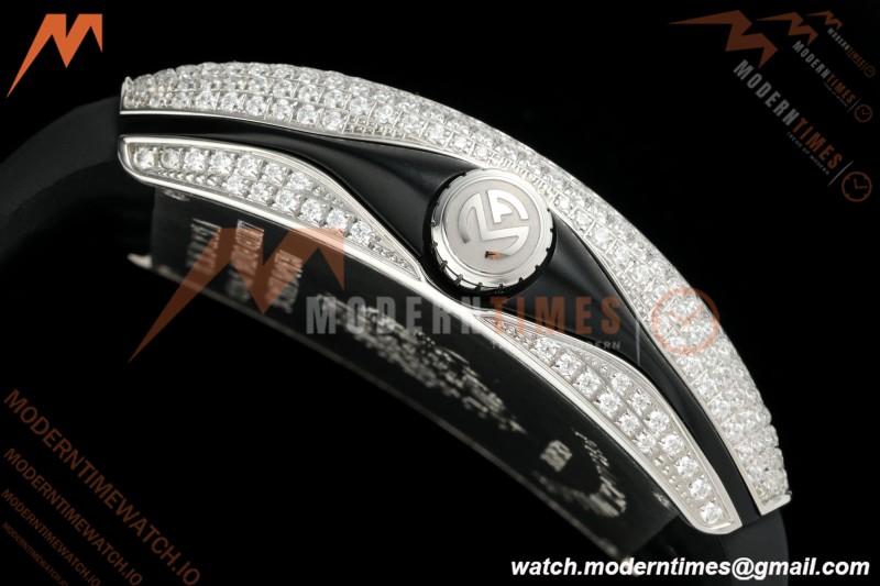 Franck Muller - Vanguard Yachting V45 Silver Dragon King Full Diamond Red/Dia Black Leather Strap ABF A2824