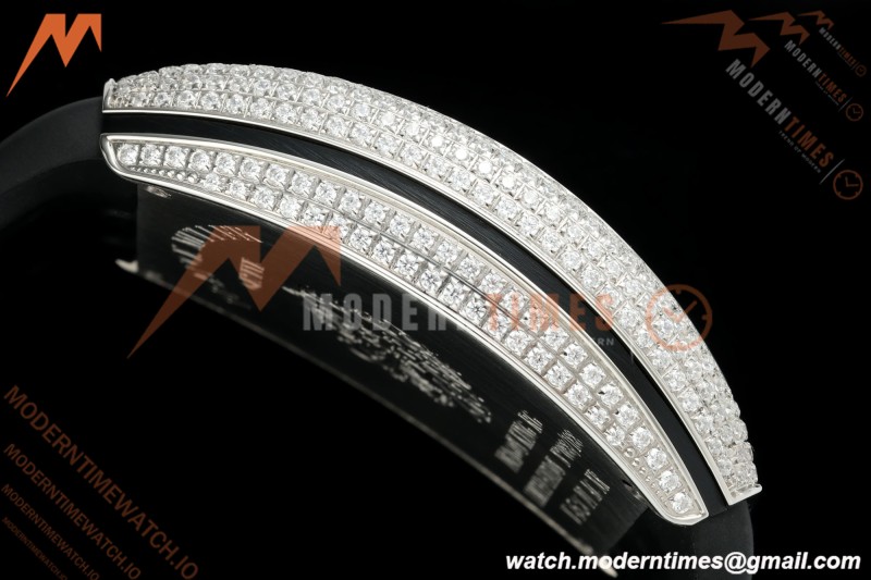 Franck Muller - Vanguard Yachting V45 Silver Dragon King Full Diamond Red/Dia Black Leather Strap ABF A2824