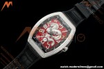 Franck Muller - Vanguard Yachting V45 Silver Dragon King Full Diamond Red/Dia Black Leather Strap ABF A2824
