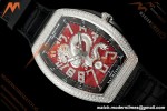 Franck Muller - Vanguard Yachting V45 Silver Dragon King Full Diamond Red/Dia Black Leather Strap ABF A2824