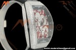 Franck Muller - Vanguard Yachting V45 Silver Dragon King Full Diamond Red/Dia Black Leather Strap ABF A2824