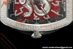 Franck Muller - Vanguard Yachting V45 Silver Dragon King Full Diamond Red/Dia Black Leather Strap ABF A2824