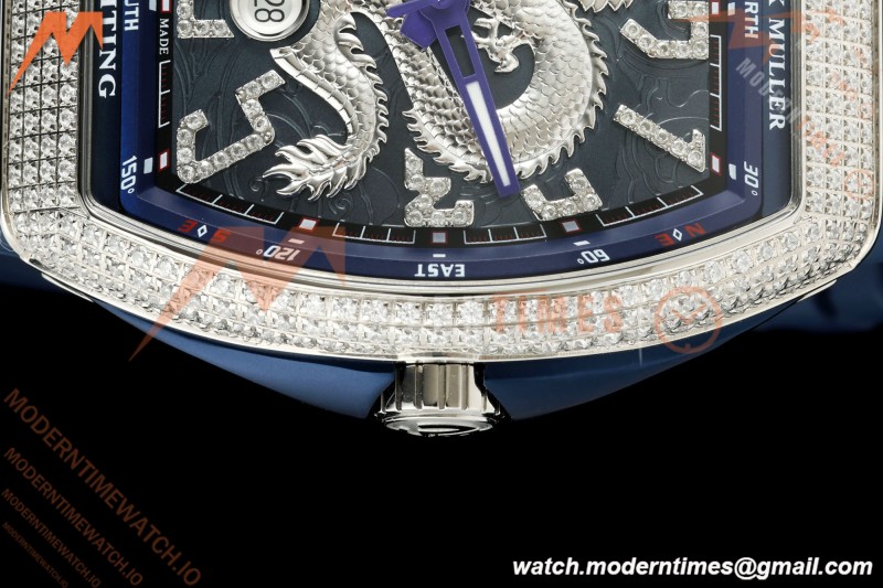 Franck Muller - Vanguard Yachting V45 Silver Dragon King Full Diamond Blu/Dia Blue Nylon Strap ABF A2824 | 프랭크 뮬러 - 뱅가드 요팅 V45 실버 드래곤 킹 풀 다이아몬드 블루/다이아몬드 블루 나일론 스트랩 ABF A2824