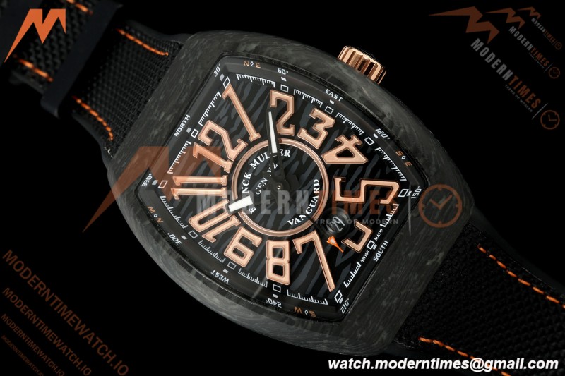 Franck Muller - Vanguard V45 Carbon RG Markers CAB/NY Blk/Wht Nylon Strap ABF A2824