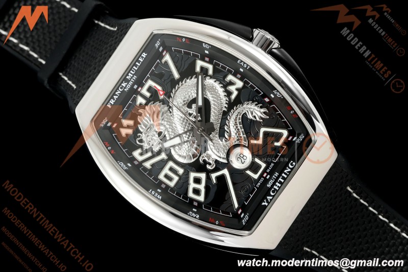 Franck Muller - Vanguard Yachting V45 Silver Dragon King Blk/Num Black Nylon Strap ABF A2824 | 프랭크 뮬러 - 뱅가드 요팅 V45 실버 드래곤 킹 블랙/넘버 블랙 나일론 스트랩 ABF A2824