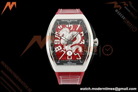 Franck Muller - Vanguard Yachting V45 Silver Dragon King Red/Num Red Leather Strap ABF A2824