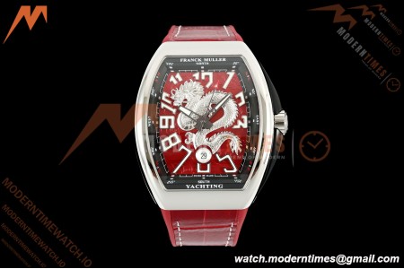 Franck Muller - Vanguard Yachting V45 Silver Dragon King Red/Num Red Leather Strap ABF A2824