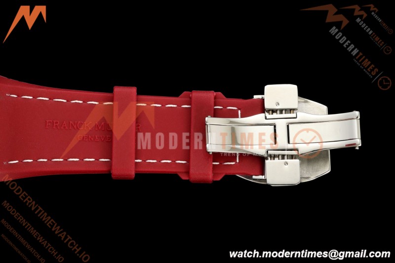 Franck Muller - Vanguard Yachting V45 Silver Dragon King Red/Num Red Leather Strap ABF A2824