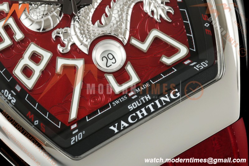 Franck Muller - Vanguard Yachting V45 Silver Dragon King Red/Num Red Leather Strap ABF A2824