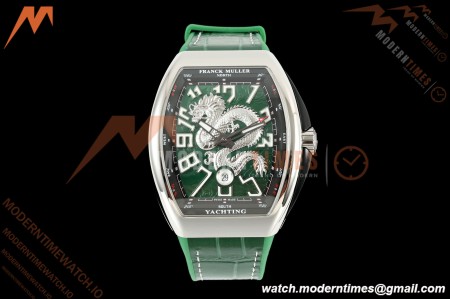 Franck Muller - Vanguard Yachting V45 Silver Dragon King Grn/Num Green Leather Strap ABF A2824