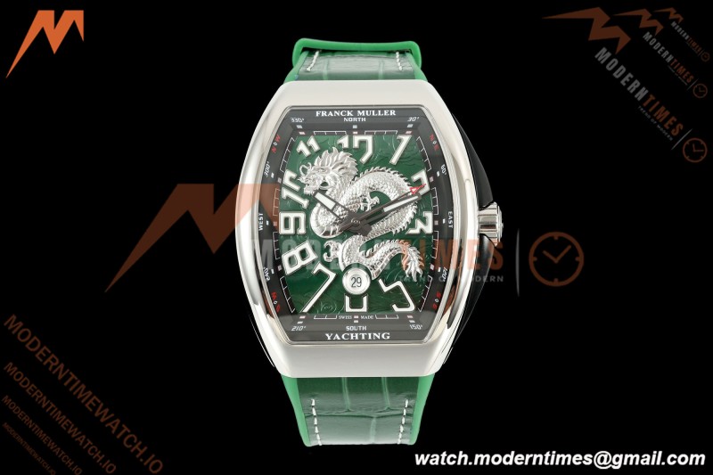 Franck Muller - Vanguard Yachting V45 Silver Dragon King Grn/Num Green Leather Strap ABF A2824