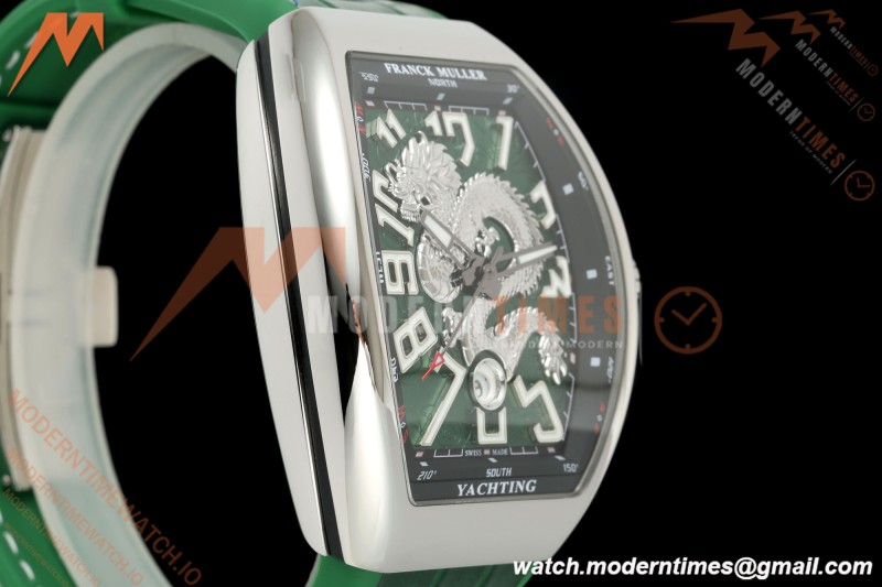 Franck Muller - Vanguard Yachting V45 Silver Dragon King Grn/Num Green Leather Strap ABF A2824
